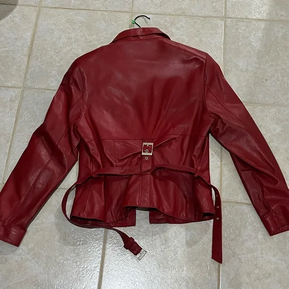 Cropped Red Leather Moto Jacket - Picture 2 of 7